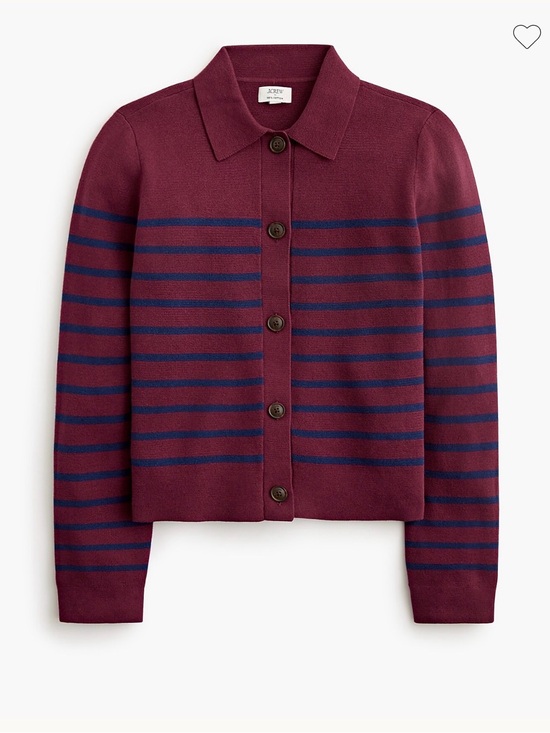 J. Crew Sweaters - J. Crew New Striped Collared Sweater Jacket Cardigan Burgundy Navy Extra Large